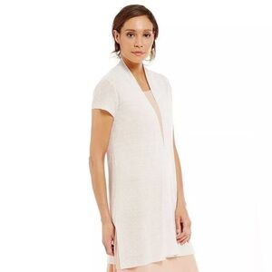 Eileen Fisher Hemp Cap Sleeve Sheer Long Open Cardigan in Opal Cream Size Large